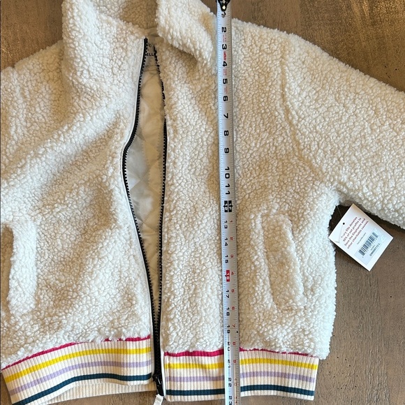 Ivory Ella White Sherpa Jacket with Striped Cuffs - Picture 8 of 9